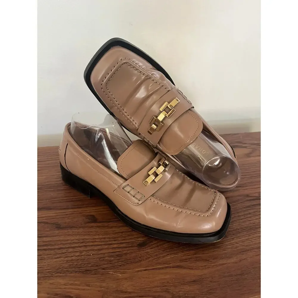 ALOHAS Beige Leather Gold Hardware Square Toe Loafers Collegiate sz EU41/US10